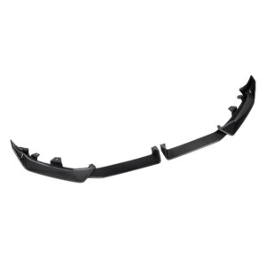 Carbon fiber front splitter lip for a car, curved with mounting tabs and a low-profile aerodynamic design