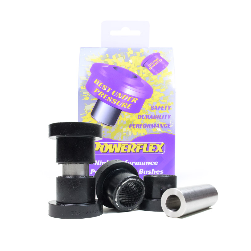 PFF46-701jpg - OPSHOLDERS Purple polyurethane bushing set with black metal spacers and a grey sleeve in front of a colorful box packaging; used for bike or automotive suspension components.
