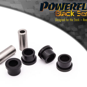 Assortment of Powerflex Black Series bushings and metal sleeves arranged on a white surface