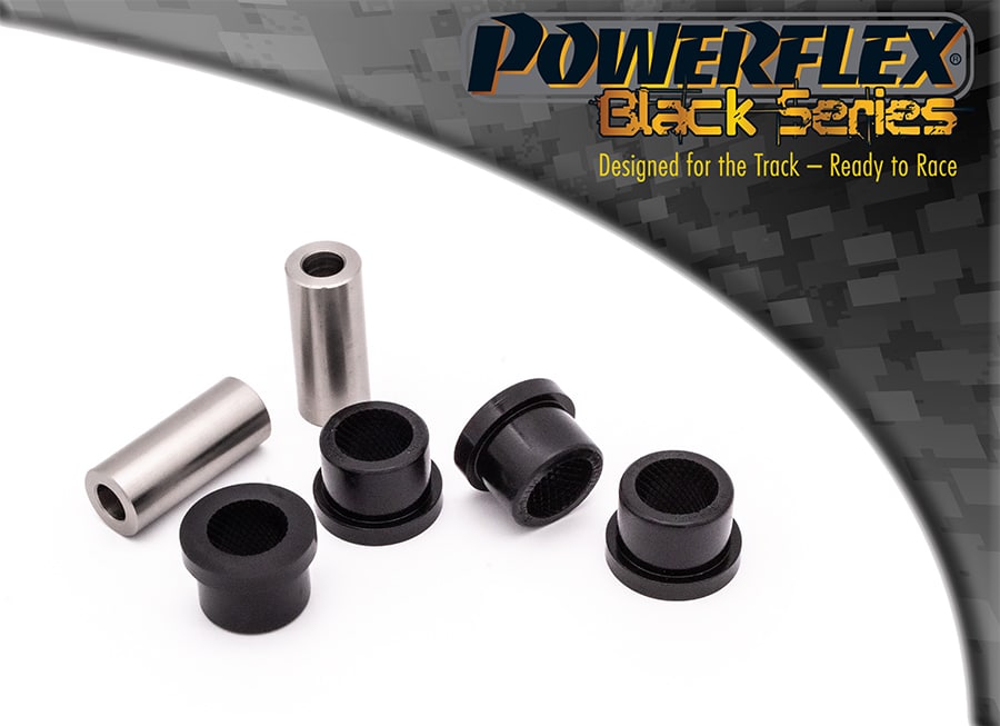 PFF76-401-31BLKjpg - OPSHOLDERS Assortment of Powerflex Black Series bushings and metal sleeves arranged on a white surface