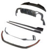 V4jpg - OPSHOLDERS Carbon fiber car aero kit parts laid out on white background: front bumper lip, side skirts, rear diffuser, and wing elements for a sports car's body kit