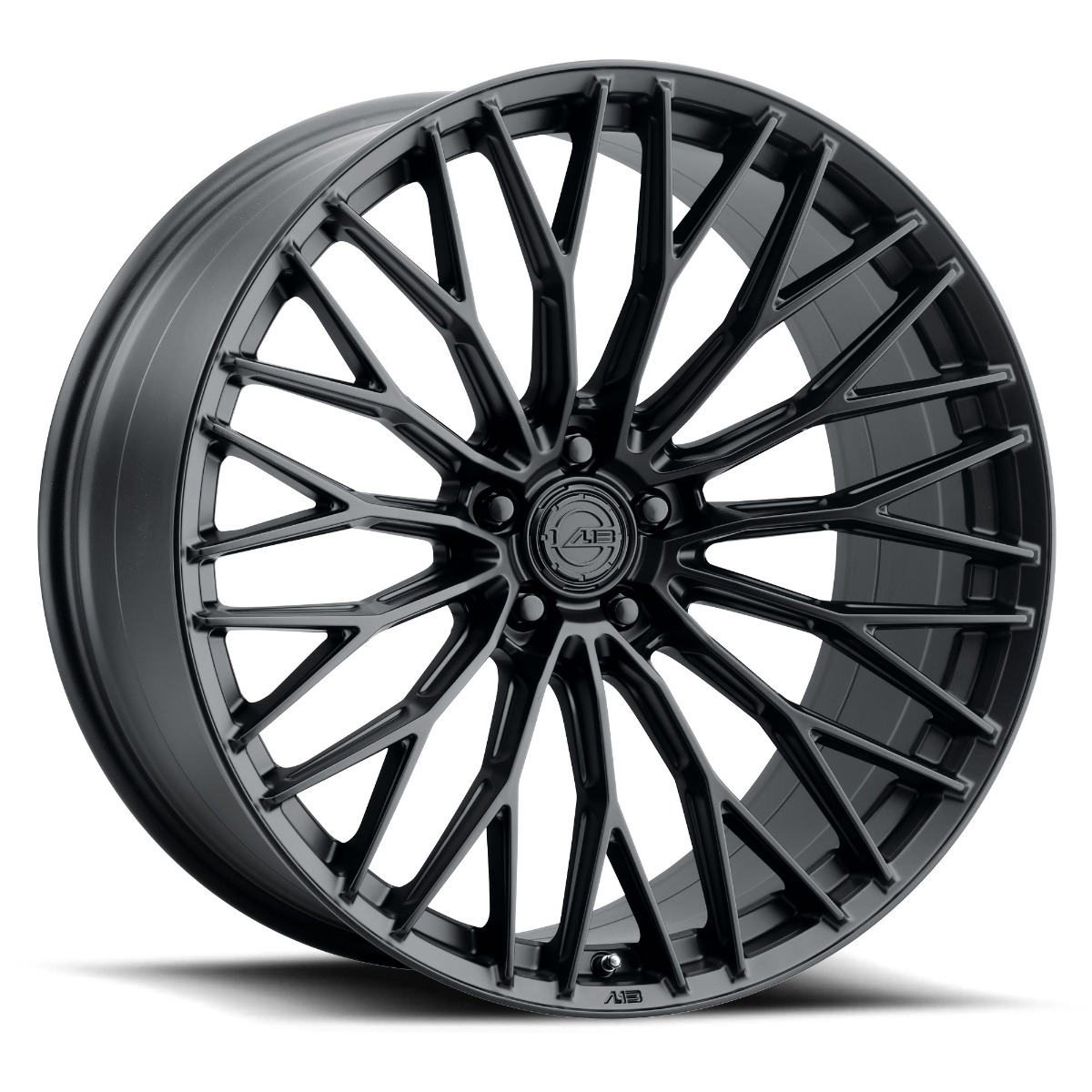 al13-wheels-fr100-sblk_1_1jpg - OPSHOLDERS Glossy black multi-spoke alloy car wheel with intricate spoke pattern and center cap detail