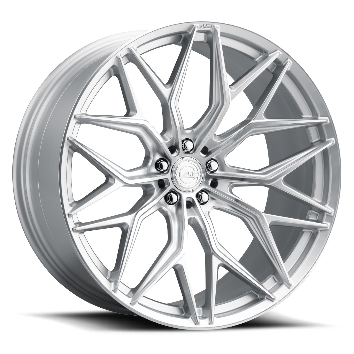 al13-wheels-fr80-ms_1jpg - OPSHOLDERS Silver alloy car wheel with a complex, multi-spoke design and center cap logo.