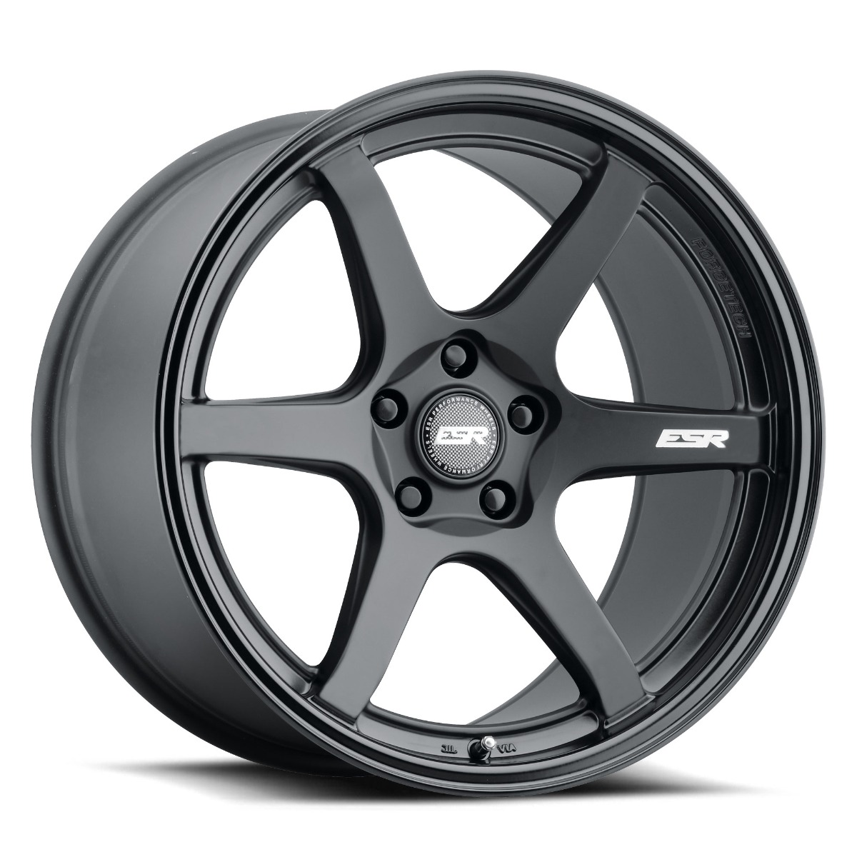 apx6mblkjpgjpg - OPSHOLDERS Dark gray five-spoke alloy car wheel with a round center cap and ESR branding on one spoke