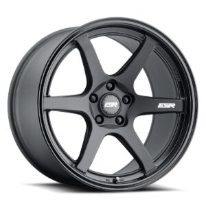 Black five-spoke alloy wheel with centered ESR logo and polished lip, shown at slight angle for detail.
