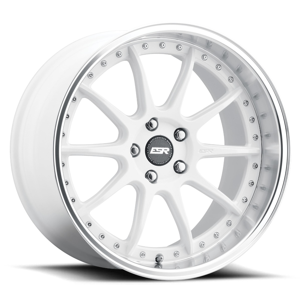 cs12whtjpg_3jpg - OPSHOLDERS White alloy car wheel with a multi-spoke design and chrome lip, shown at an angle with bolt-set outer rim