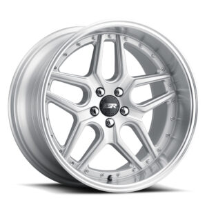 Silver alloy car wheel with a multi-spoke design and polished center cap,