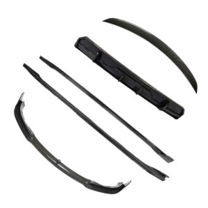 Disassembled windshield wiper blades and arms for a car, showing rubber blade, frame, and connectors.