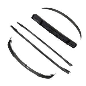 Disassembled black windshield wiper blades and frame parts laid out on a white background.