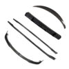 Disassembled windshield wiper blades for a car, showing curved blades, arms, and connector housing laid out separately.