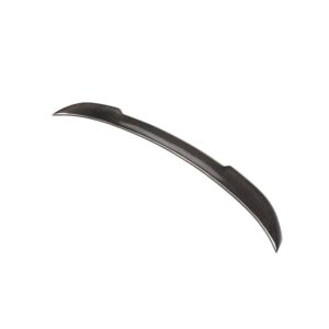 Curved carbon fiber blade-like component with a textured weave on a white background