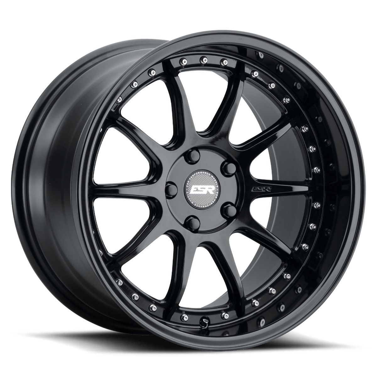 esr-cs12-wheel-5lug-gloss-black-18x10-5-2000_1jpg - OPSHOLDERS Black multi-spoke alloy car wheel with a polished lip and exposed lug nut accents, shown at an angle.