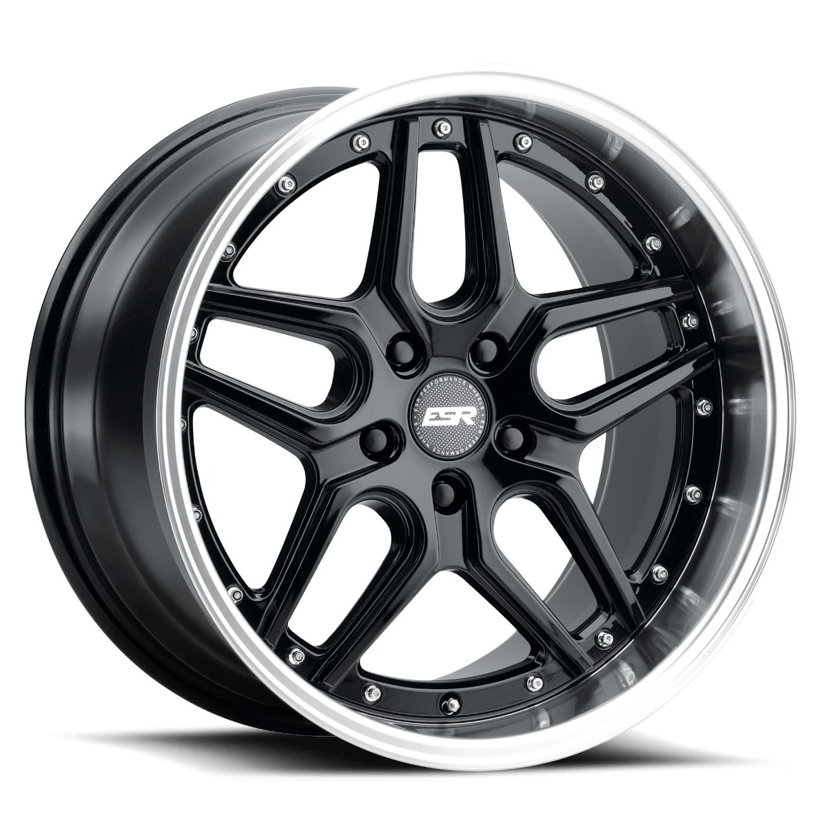 esr-cs15-2-wheel-5lug-gloss-black-machined-lip-18x10-5-2000_3jpg - OPSHOLDERS Black glossy alloy wheel with a six-spoke design and a polished silver rim, center cap featuring a logo.