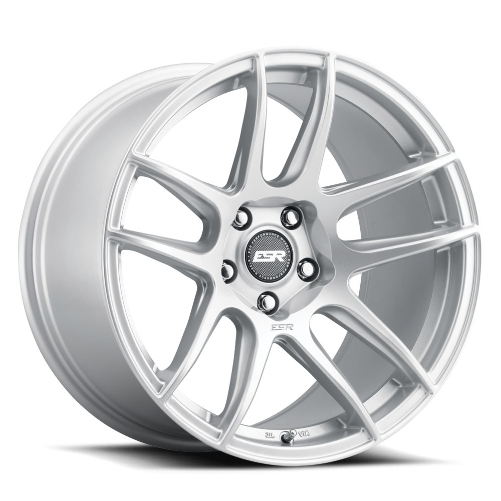 esr-cs8-wheel-5lug-hyper-silver-18x10-5-1000jpg - OPSHOLDERS Silver multi-spoke alloy wheel rim for a car, centered hub with lug nut holes visible in a glossy finish.