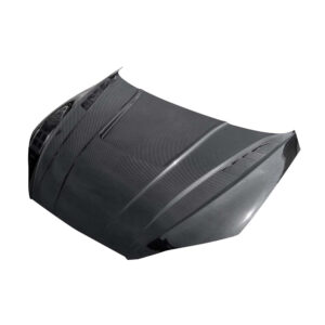 Carbon fiber car hood with air vents, shown at an angle on a white background.
