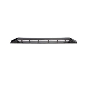 Long black carbon fiber car diffuser/splitter with multiple vertical fins against a white background, an aerodynamic automotive accessory