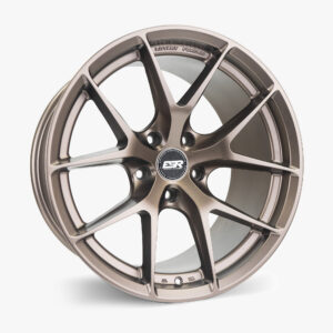 Bronze alloy car wheel rim with multi-spoke design and center cap visible.
