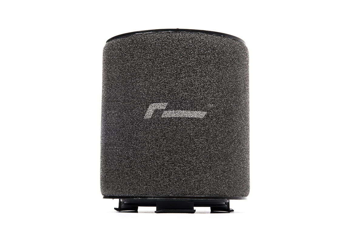 1-72-1jpg - OPSHOLDERS Black cylindrical foam microphone windscreen with a small white logo, facing forward on a stand.