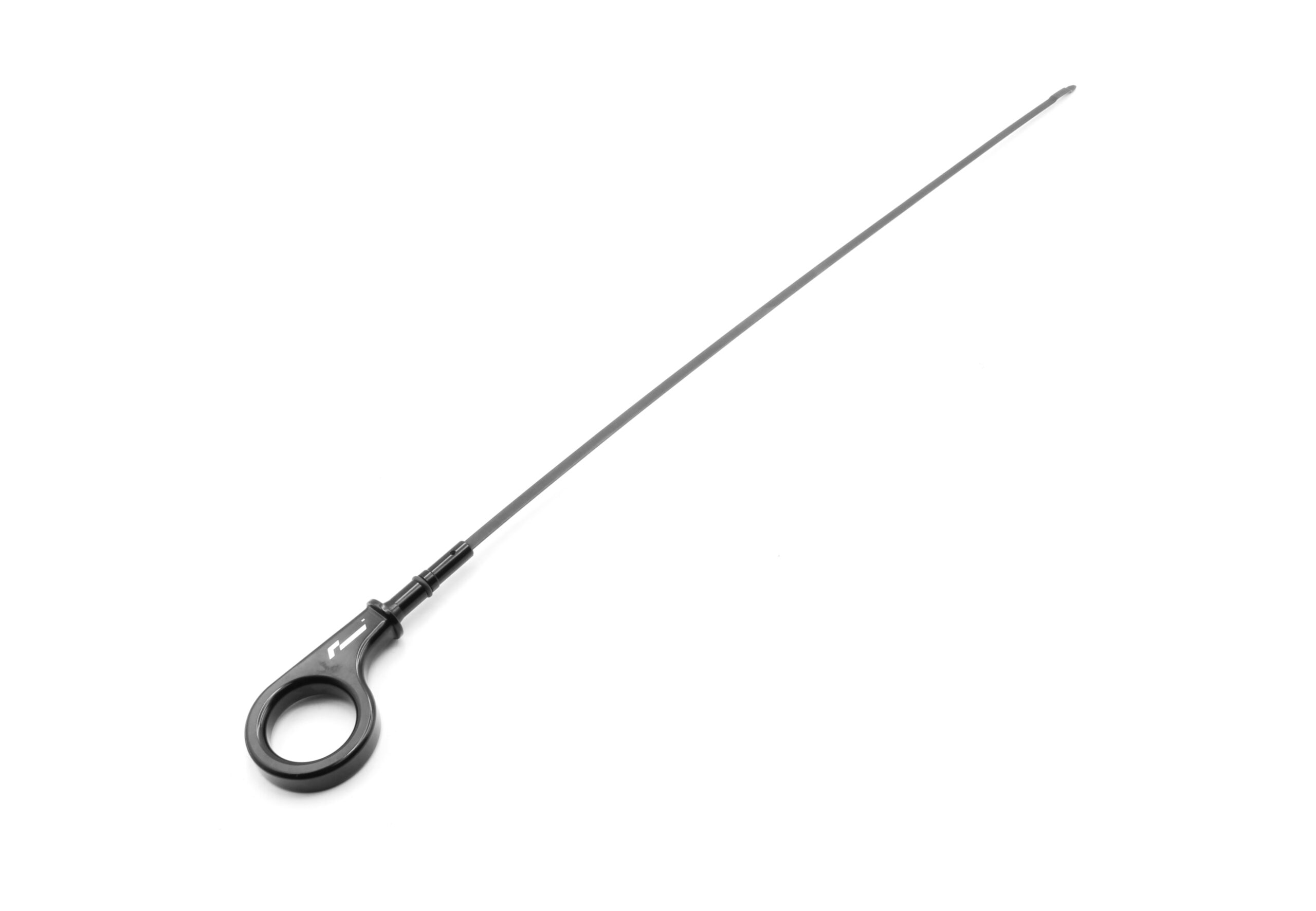 10-14-tsi-billet-dipstick_53399886363_o-scaled-1jpg - OPSHOLDERS Long gray fishing rod with reel at the handle, diagonally across a white background.