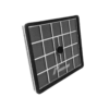 10-tsi-performance-filter_49612550393_o-1png - OPSHOLDERS Close-up of a solar panel with a grid of dark cells in a black frame, tilted diagonally.