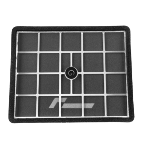 Close-up of a solar panel grid with dark rectangular cells and a central mounting hole in the frame.