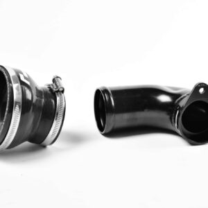 Two black camera lenses on a white background, one with a silver mounting ring to the left.