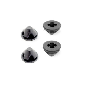 25-tfsi-engine-cover-grommets_53352784783_o-scaled-1jpg - OPSHOLDERS Small cluster of black rubber screw-in caps with conical tops and a central cross-shaped socket, on a white background