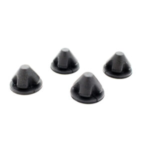 25-tfsi-engine-cover-grommets_53352784833_o-scaled-1jpg - OPSHOLDERS Close-up of several small black plastic conical knobs with circular bases on a white background.