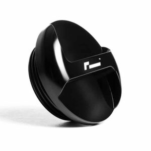Black glossy circular knob/dial with a cutout grip, isolated on a white background