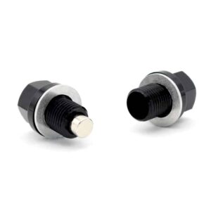 Two metal threaded fittings with hex nut flanges on a white background.