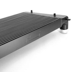 55037257849_5c717ec478_kjpg - OPSHOLDERS Black PC liquid cooling radiator with a connected pump on the right, shown from an angled side view with finned surface.