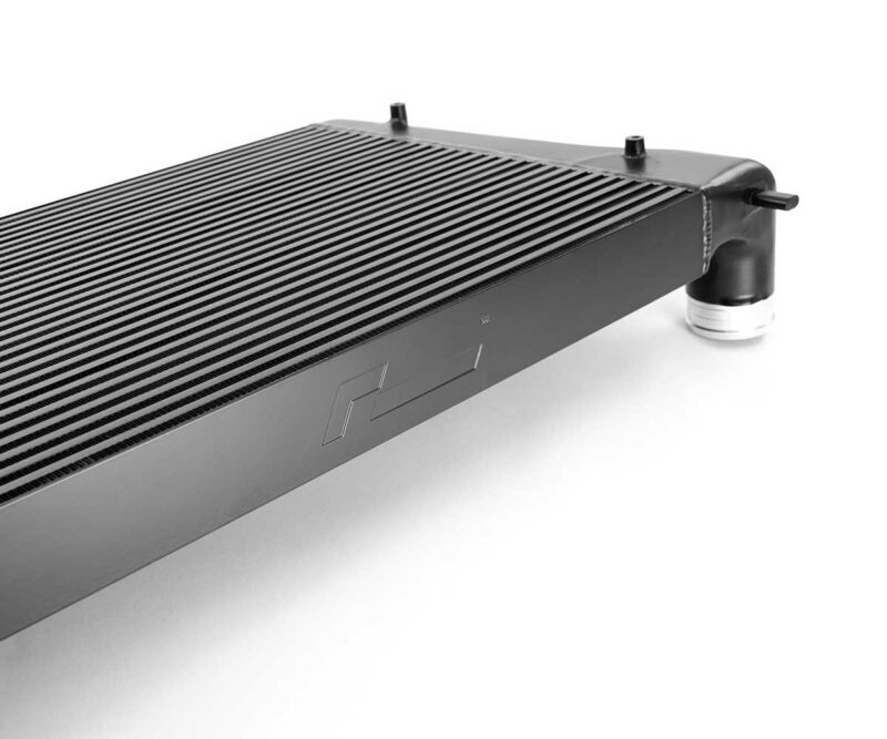 55037257849_5c717ec478_kjpg - OPSHOLDERS Black PC liquid cooling radiator with a connected pump on the right, shown from an angled side view with finned surface.