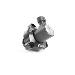 55042633358_01d2efe907_kjpg - OPSHOLDERS Gray CNC-machined aluminum clamp joint with cylindrical top and mounting holes.