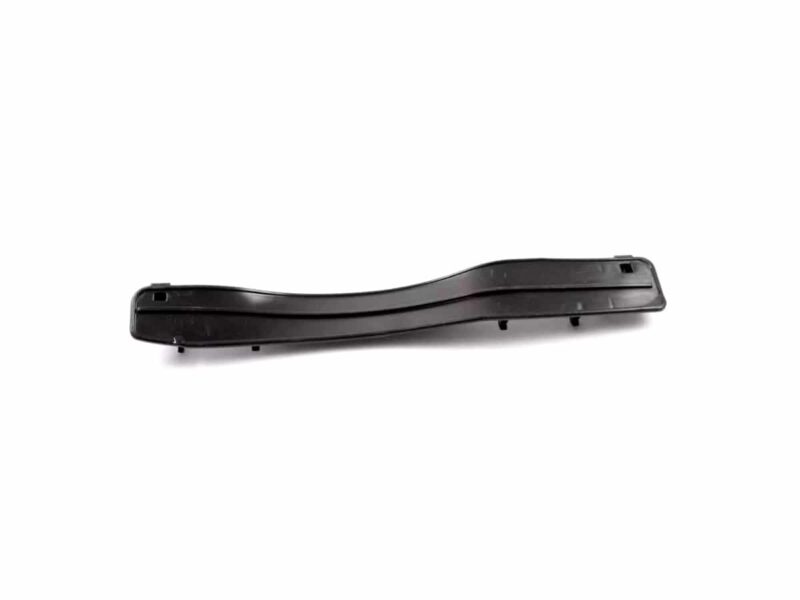 Black curved plastic automotive trim piece with multiple mounting pegs, shown isolated on white background