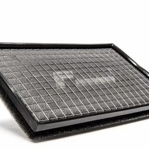 Rectangular air filter with a black frame and grid-pattern filter media.
