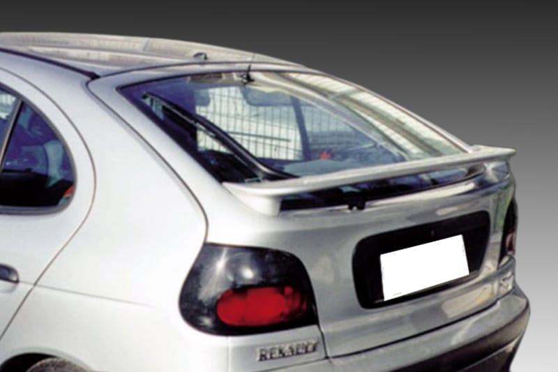 A-120_1jpg - OPSHOLDERS Rear of a white compact car with a subtle spoiler, red tail lights, and a metal mesh grille visible through the rear window; license plate blurred/obscured.