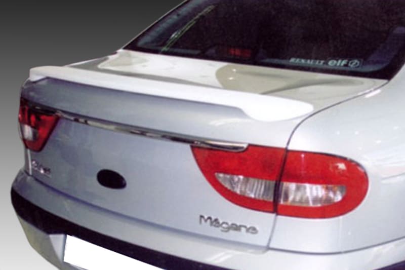 A-131_1jpg - OPSHOLDERS Rear view of a white Renault Megane hatchback, featuring a spoiler and red taillights.