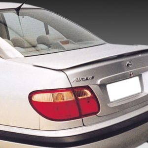 Rear view of a white sedan showing the trunk, taillights, and rear bumper with a blurred license plate area dismissed for privacy.