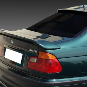 Rear view of a teal BMW 320i, showing taillights and trunk with license plate area.