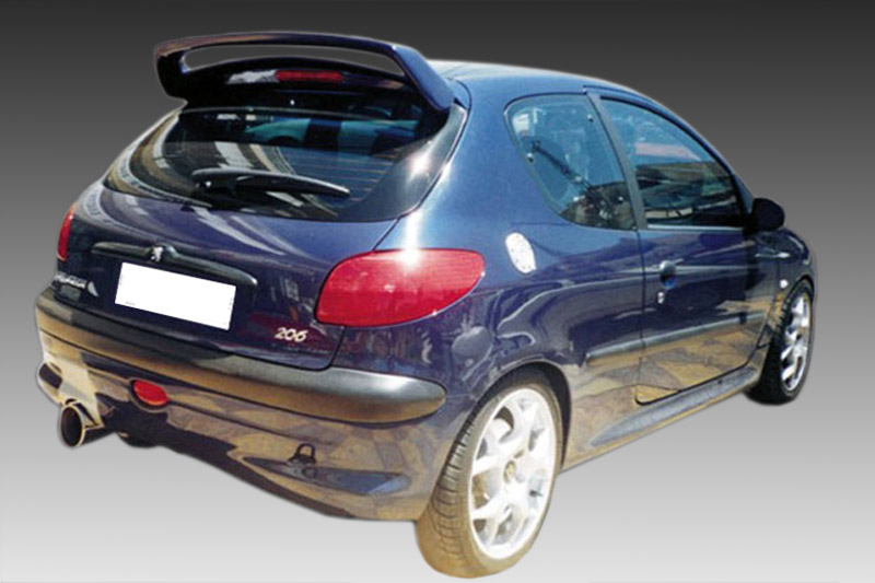 A-202_1jpg - OPSHOLDERS Rear-right view of a blue hatchback car with a spoiler, alloy wheels, and visible exhaust tip viewed on a gradient background, likely a modified small car.