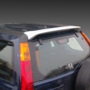 Blue Honda SUV rear view showing spare tire cover and roof spoiler, with Honda emblem visible on the tailgate.