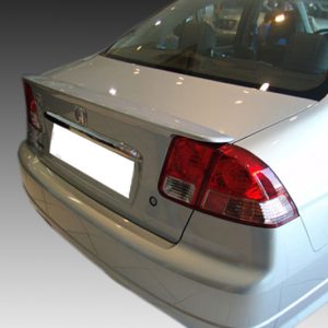Rear view of a light-colored sedan showing trunk, taillights, and license plate area (car brand badge visible).