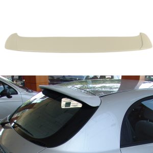 Beige rear spoiler displayed above a silver hatchback with a roof spoiler on the hatch.