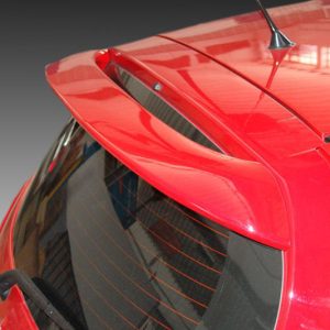 A-287_2jpg - OPSHOLDERS Red hatchback rear view featuring a prominent spoiler and rear windshield wiper