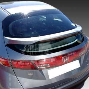 Rear view of a silver Honda hatchback with taillights and Honda emblem visible.
