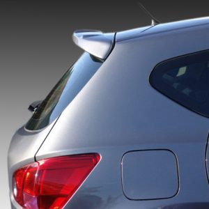 Blue hatchback/suv rear quarter panel with taillight, rear window, and small spoiler visible from the left side