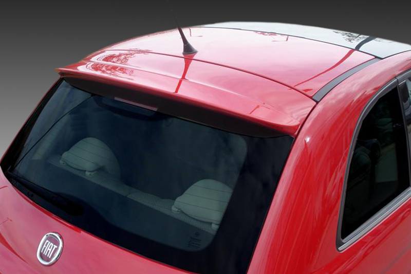 A-338_2jpg - OPSHOLDERS Top view of a red Fiat hatchback's rear roof and back window with a small antenna on the roof