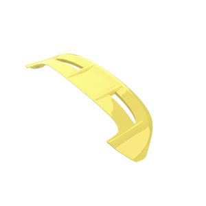 Yellow curved plastic car spoiler-like part with two cutout slots viewed from the side.