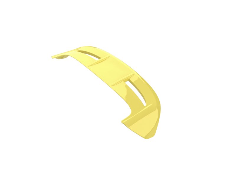 Yellow curved plastic car spoiler-like part with two cutout slots viewed from the side.