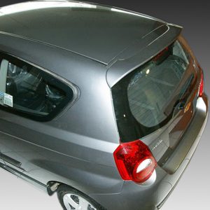 Top-down view of a silver hatchback car showing the rear hatch and taillight against a gray gradient background